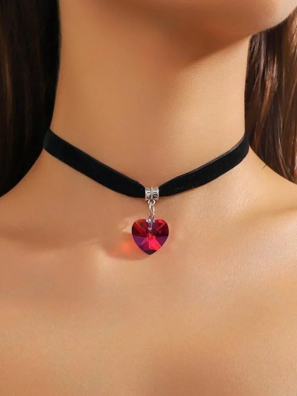 Red Heart Pendant Choker Necklace Womens Gothic Goth Punk Y2K Jewelry Gift